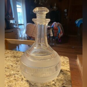 Vintage Clear and Frosted Glass Decanter with Stopper